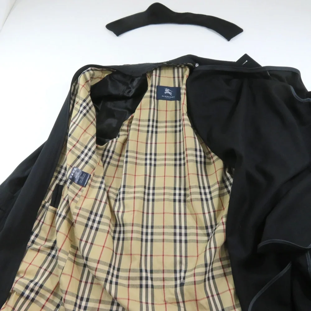 Burberry London Long Trench Coat Jacket Black Nova Check Plaid Lining Mens 44R
